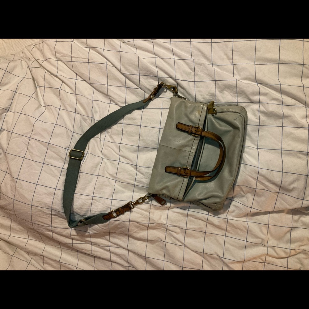 Large Crossbody Light Blue Fossil Hobo Bag